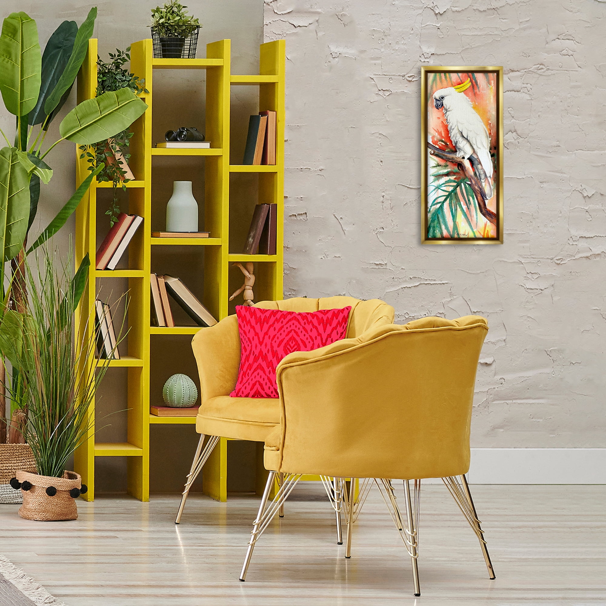 Stupell Industries Sulfer Crested Cockatoo Animals & Insects Painting Gold Floater Framed Canvas Art Print Wall Art, 11 x 25