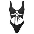 thumbnail image 2 of Hilor Women's Sexy High Cut One Piece Swimsuit Cutout Thong Monokini Bathing Suit Lace Up Bikini Swimwear, 2 of 8