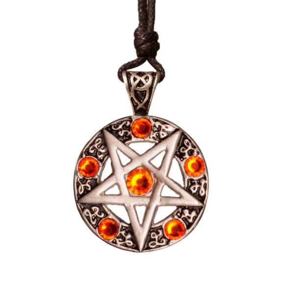 Orange Pentagram Silver Pewter Charm Necklace Pendant Jewelry