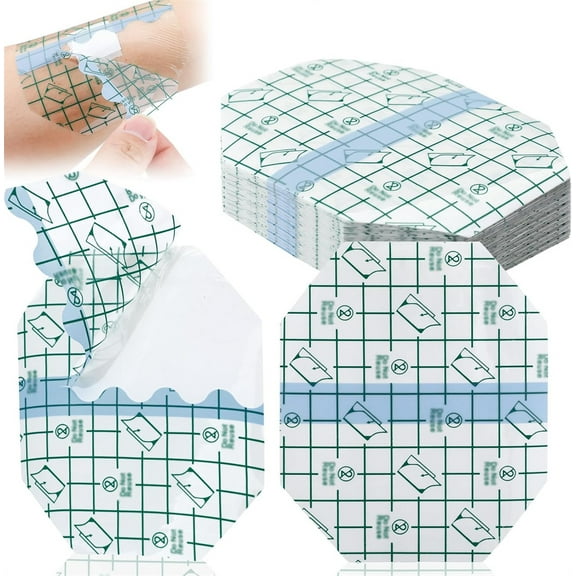 NOGIS 25 Pieces Transparent Stretch Adhesive Bandage Waterproof Transparent Film Dressing Bandages 4 x 4.7 Inches Clear Adhesive Dressing Tape for Swimming Showering, Octagon