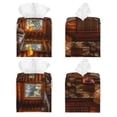 thumbnail image 2 of Goofa Log Cabin Inside Tissue Box Cover PVC Leather Tissue Holder Square Facial Tissue Case Facial Paper Organizer Dispenser for Bathroom, Vanity Countertop, 2 of 8