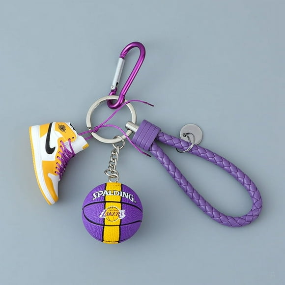 Classic 2022 1:6 Realistic Min 3D Jordan Basketball Keychain with Mini Shoe, Yellow, 5cm
