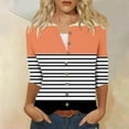 thumbnail image 2 of Fall Stylish Olyvenn Women's Color Block Tunic Striped 3/4 Sleeve Button Up V Neck Loose Fit Tunic Tops Blouses Orange 6, 2 of 5