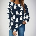 thumbnail image 2 of Moxiu Halloween Ghost Sweaters for Women Spooky Season Funny Long Sleeve Graphic Crewneck Pullover Tops Cute Holiday Sweater Navy,XXL, 2 of 4