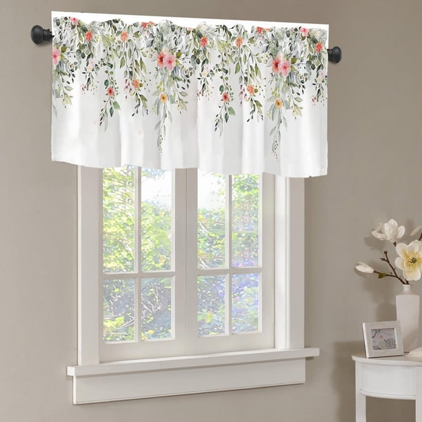 Cenefa de ventana con diseño de hojas frescas, decoración de pared, estilo cabaña, para cocina o sala de estar, 45 x 137 cm, poliéster, opaco.