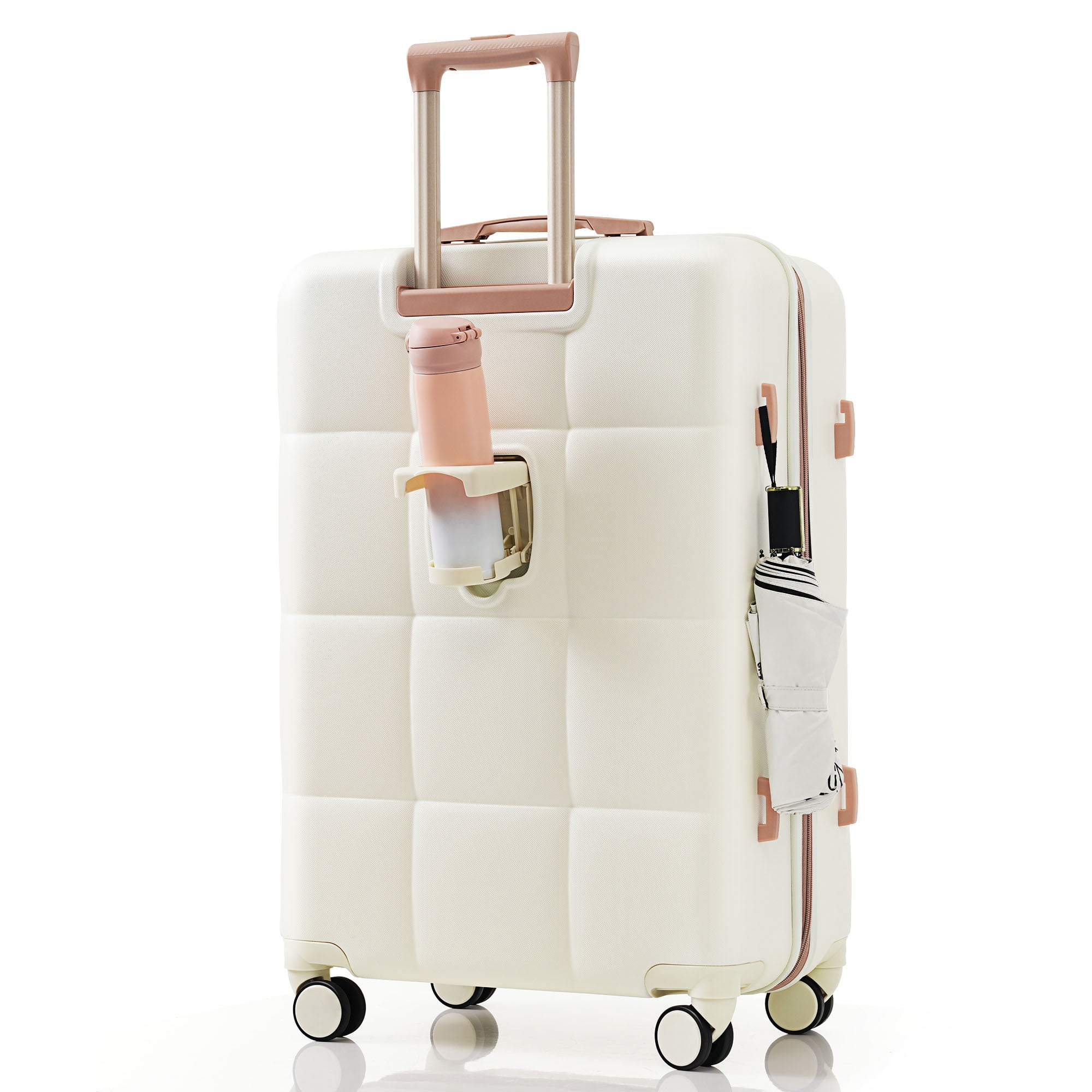 Euroco Luggage Set 3 Piece, ABS Hardside Suitcase with Spinner Wheels and TSA Lock, 20" Carry-on Luggage with Cup Holder for Travel(20"/24"/28"),White