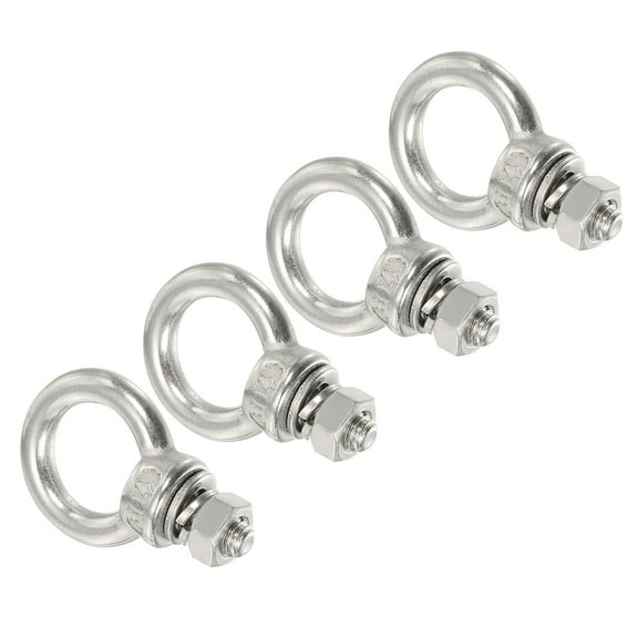 M6x60 1/4"x0.47" Stainless Steel Eye Bolts Threaded Screw Eyebolt Shoulder Ring with Nuts Washers 4 Set