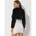 thumbnail image 4 of Chaqueta recortada esponjosa Allegra K con cuello de Peter Pan de piel sintética elegante para mujer Negro XS, 4 of 5