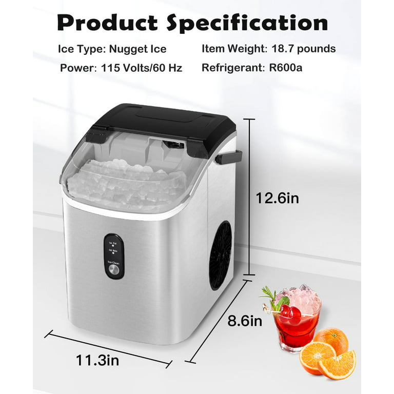 JOY PEBBLE 33lbs Countertop Ice Maker, Crushed Nugget Ice Type with Scoop,  Cubes Ready in 10Mins, White 