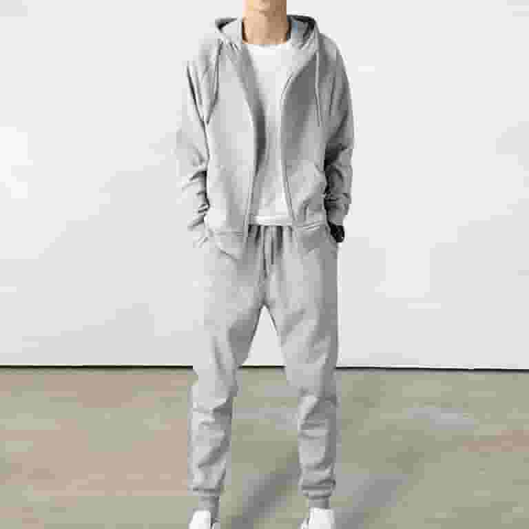 1 Set Men Hoodie Pants Solid Color Ribbed Cuff Jogger Suit 1 Set Men Hoodie Pants Solid Color Ribbed Cuff Jogger Suit