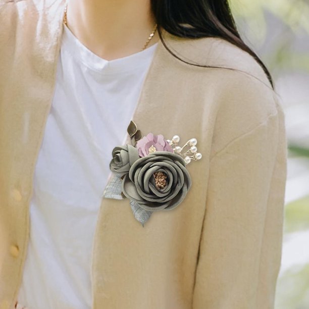 Elegante de rosa, ramillete artificiales, flor de cinta para de graduación, aniversario, traje Formal, , VERDE Nuevo-Verde Macarena Ramillete de rosas