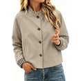 thumbnail image 2 of Zynoxe Women's Cropped Jackets Fashionable Button‑Up Ruched Collar Jackets Lightweight Long Sleeve Casual Jacket Solid Color Fall Jackets for Women with Side Pockets & Plaid Lined Coffee XL, 2 of 10