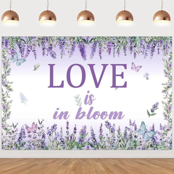 7x5FT Lavender Bridal Shower Backdrop Purple Floral Love is in Bloom Photography Background Lavender Bachelorette Wedding Engagement Party Decorations Banner Supplies Photo Booth Props