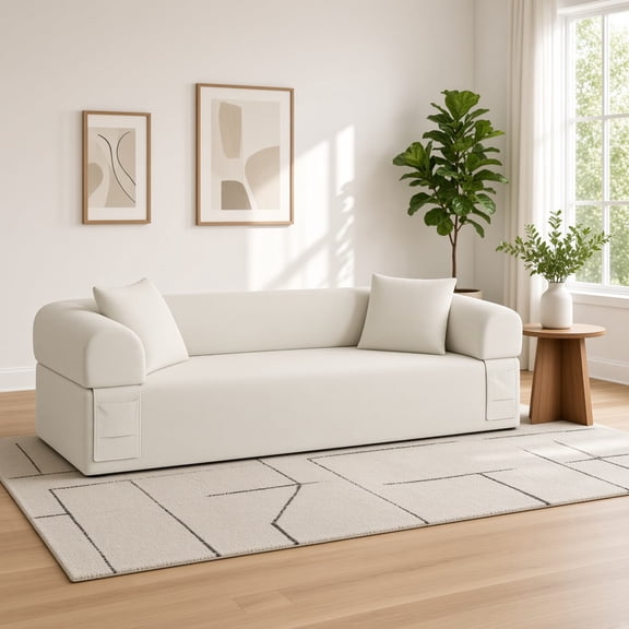 3-Seater Sofa Boneless Couches, No Assembly Needed, Modern Sofa for Compact Living Rooms, Apartments, and Offices,Beige