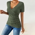 thumbnail image 6 of Laqbezok Women's Ribbed Knit Shirt, V Neck Short Sleeve Fitted Tops, Side Button Wrap Slim Fit Casual Summer Textured Blouse, Army Green, Size L, 6 of 8