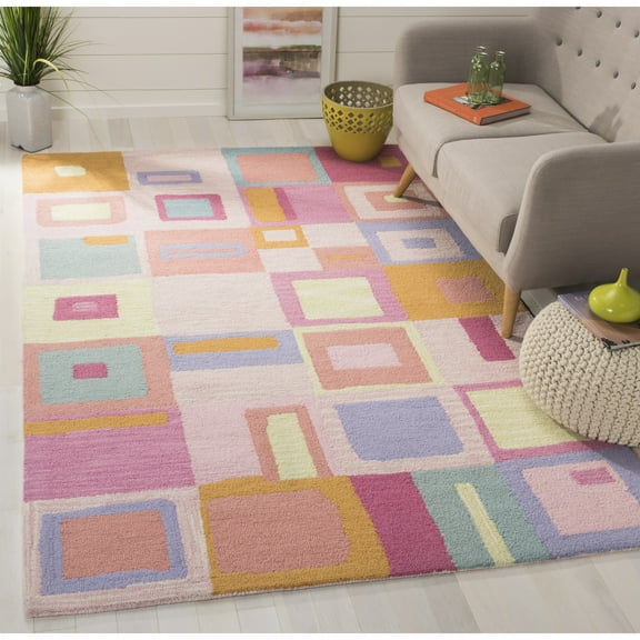 SAFAVIEH Kids Jennica Geometric Boxes Area Rug, Pink/Multi, 5' x 8'