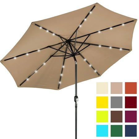 Best Choice Products 10ft Solar Powered LED Lighted Patio Umbrella w/ Tilt Adjustment, Fade-Resistant Fabric, Wind Vent - Tan