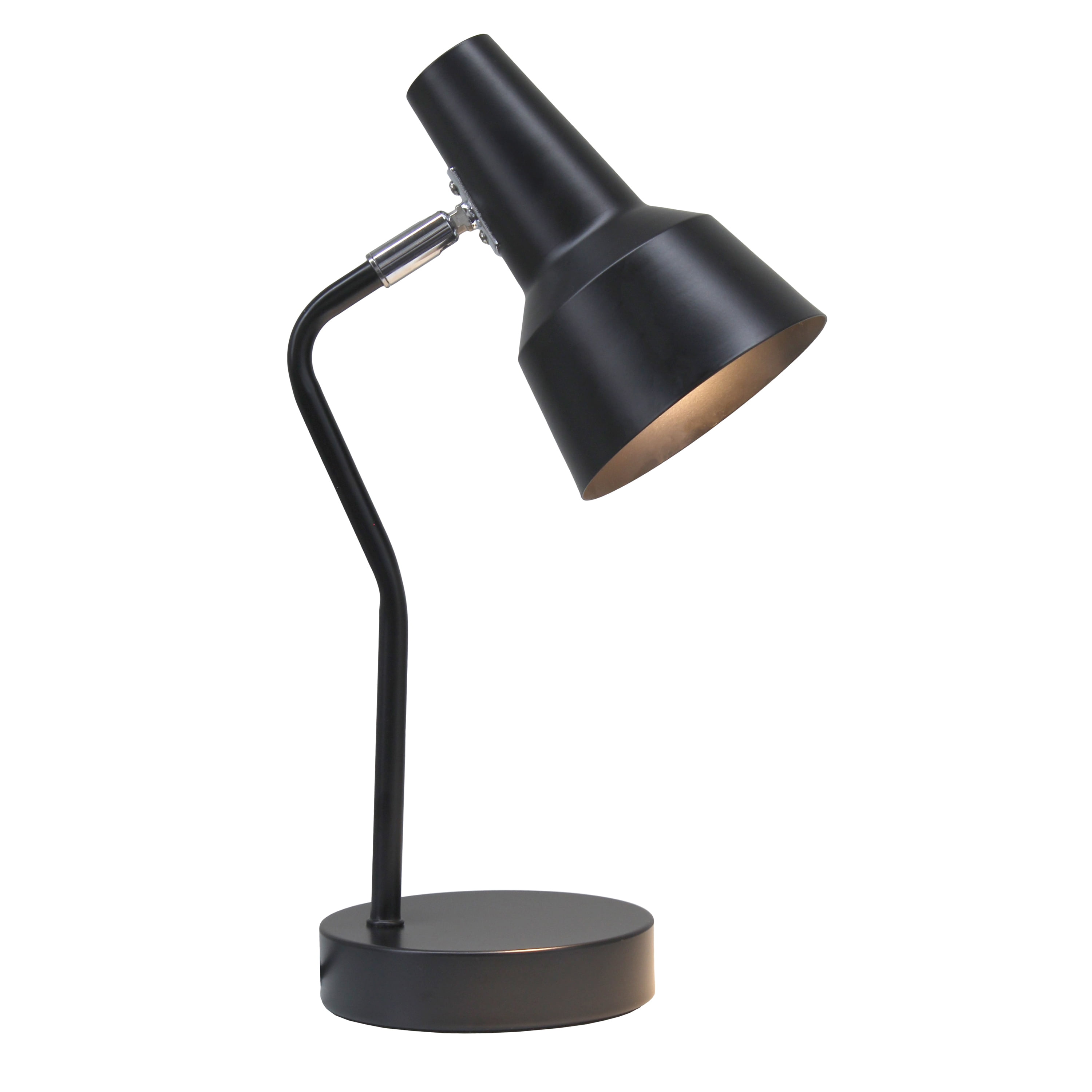 Simple Designs 15.2" Sleek Essentials Metal Cone Shade Desk Lamp With Adjustable Shade, For Office, Desk, Nightstand, Dorm, Black