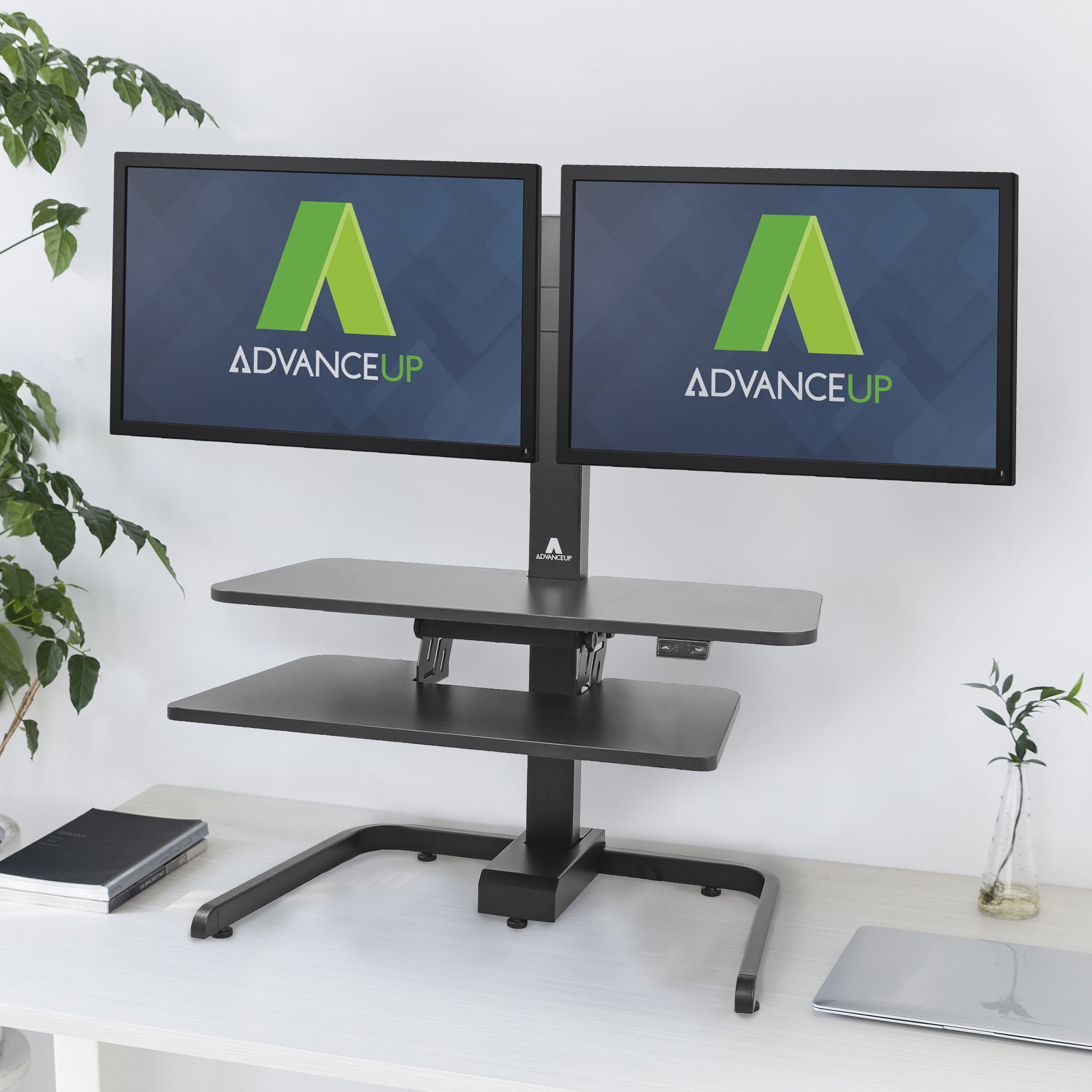 AdvanceUp Electric Automatic Standing Desk Converter Riser with Dual