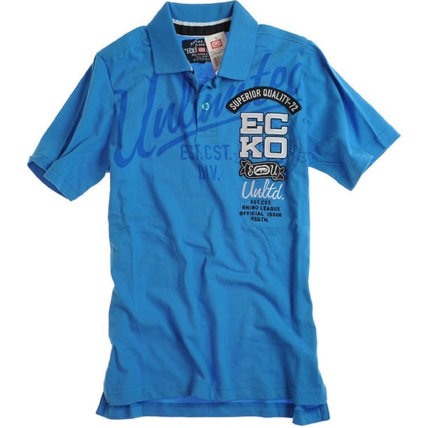 Ecko Unltd. Polo de rugby con bloque numérico Ss Script para hombre, azul, mediano