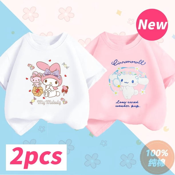 Camiseta de verano para niños, ropa informal de dibujos animados de Sanrio, de algodón puro, de manga corta gym unisex