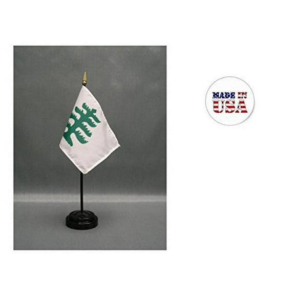 Made in the USA. 2 Pine Tree 4"x6" Miniature Desk & Table Flags Includes 2 Flag Stands & 2 Pine Tree Small Mini Stick Flags