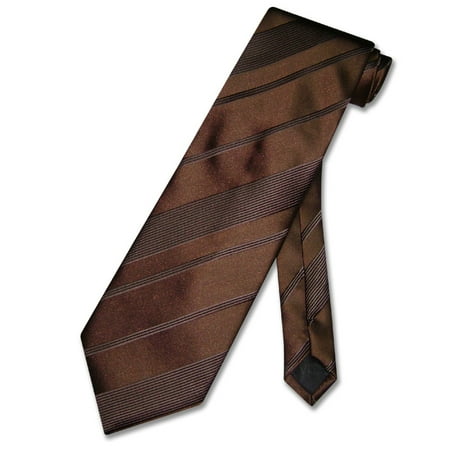 Brown Striped Woven Necktie - Vesuvio Napoli NeckTie Dark Brown Woven Striped Design Men's Neck Tie