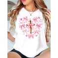 thumbnail image 1 of A Valentine'S Day Pink Bow Printed Round Neck T-Shirt, Cross Print Short-Sleeved T-Shirt, Four Seasons Can Wear Women'S Top, Valentine'S Day Gift Tee For Adult, Men, Women, Teen, Teenager, Adolescent, 1 of 8