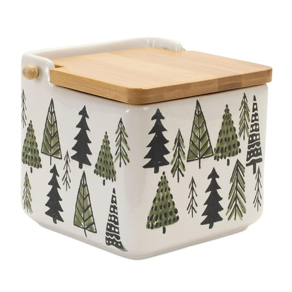 Melrose Ceramic Pine Tree Christmas Canister with Lid - 5.25"" - Green and White
