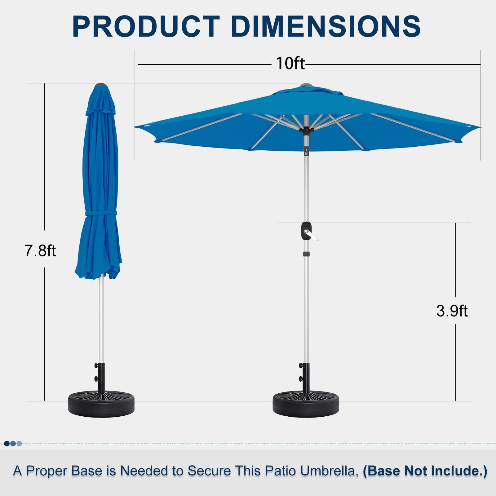 10FT Aluminum Outdoor Patio Umbrella, Fade-Resistant Market Umbrella with Push Button Tilt Function, 8 Sturdy All-Aluminum Ribs for Gardens, Patios, Backyards & Pools (Royal Blue)