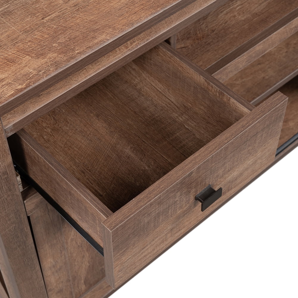 Resenkos Functional Particleboard TV Stand with Two Drawers and Open Style Shelves Sliding Doors and Adjustable Shelf, Barnwood Resenkos Functional Particleboard TV Stand with Two Drawers and Open Style Shelves Sliding Doors and Adjustable Shelf, Barnwood