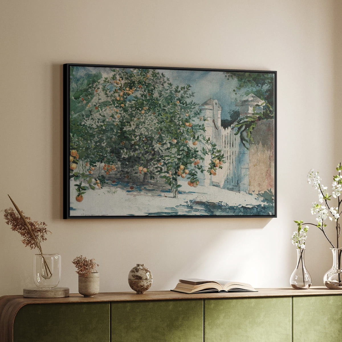 Vintage Botanical Print-L By Wexford Home Framed in Black Wood Gallery Wrapped Canvas 25 in. x 37 in.
