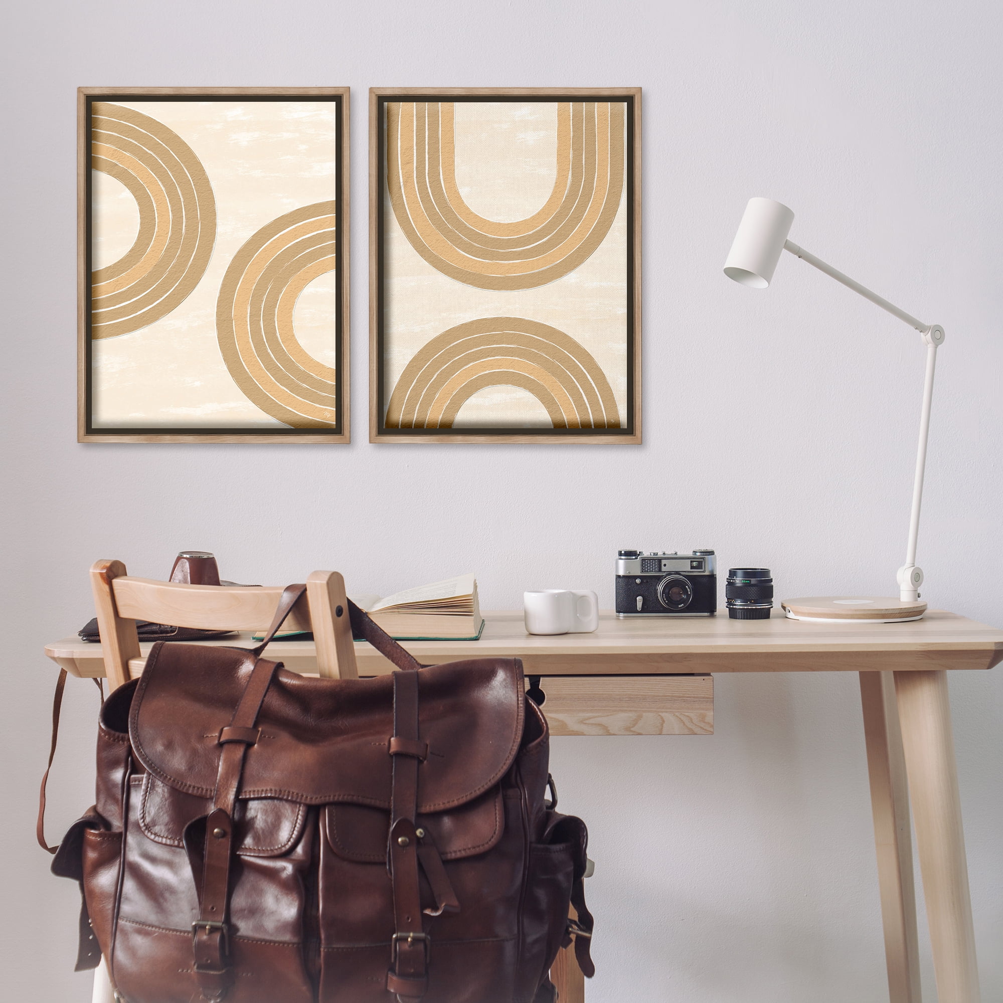 Stupell Industries Neutral Beige Rainbows Abstract Painting Brown Floater Framed Canvas Art Print Wall Art, 21 x 31, Set of 2