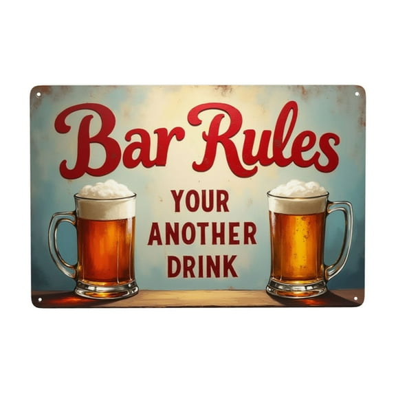 Vintage Bar Rules Metal Tin Sign Bar Decor Pub Wall Art Beer Mug Design Retro Metal Sign Home Bar Accessories 8x12 Inch Metal Sign Man Cave Decor Funny Bar Signs