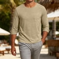 thumbnail image 6 of AKOEE Linen T-Shirts for Men Soft Cotton Casual Long Sleeve Tops Crewneck Fall Spring Winter Basic Tees (L, Khaki), 6 of 8