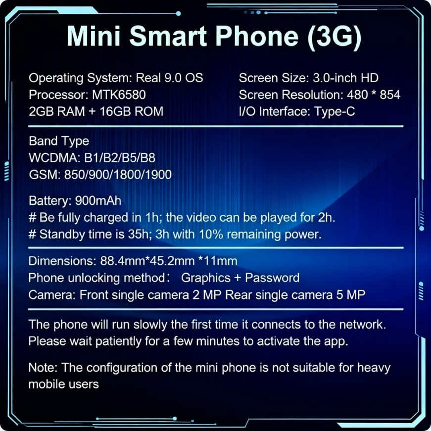 Mini Phone 3.0" HD Touch Screen Mini Smartphone Unlocked Android Compact Mobile Phone for Kids & Students Cell Phone wih Quad-Core Dual SIM Face ID 2GB+16GB
