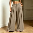 thumbnail image 5 of Smsaxvxz Women's Wide Leg Sweatpants Casual Solid Zipper Button Elastic Waist Work Travel Pants with Pockets Khaki M, 5 of 8