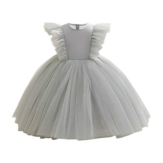 Hinvhai Girls Ruffled Sleeve Mesh Dress Fancy Tulle Casual Pageant Homecoming Party Dresses