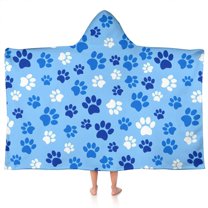 Blue Dog Paw Footprint Hooded Bath Towel，50"x30" for Ages 3 To 12 Kids, Quick Dry Lightweight Soft Microfiber Hood Beach Towel Cover Up for Kids