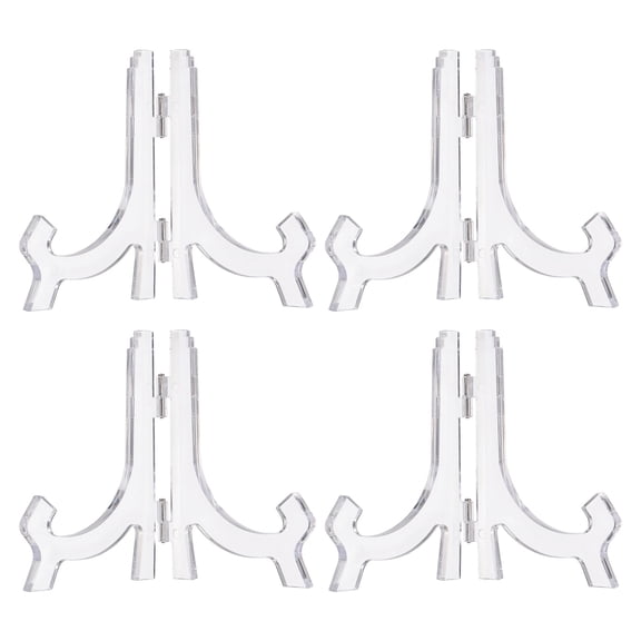 4 Pcs 4" Acrylic Easel Display Stand, Folding Plate Display Stands Holder for Display Frames, Clear