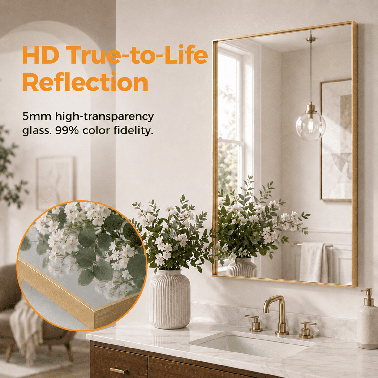 Alvantor Rectangle Bathroom Mirror with Brushed Black Frame Over Sink
