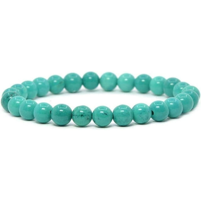 Bracelet Extensible Unisexe en Perles Rondes de 8 mm en Howlite Turquoise Verte Teinte