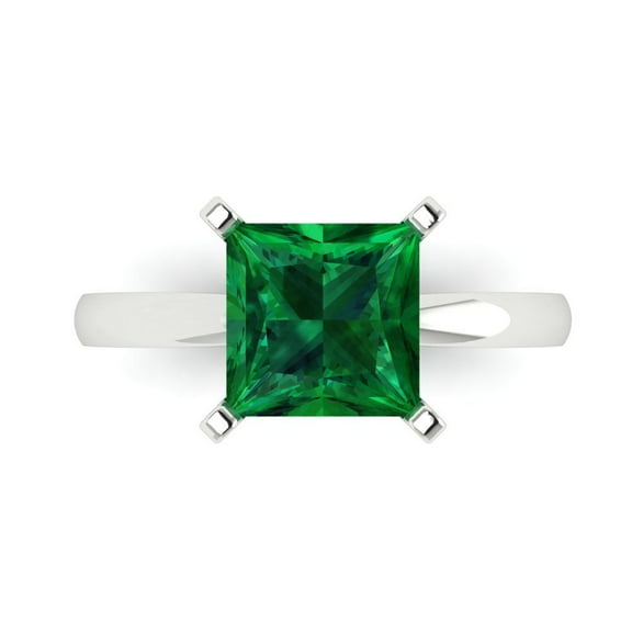 Solitaire Engagement Ring for Women - 3ct Simulated Emerald in 18K White Gold Promise Ring