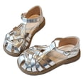 thumbnail image 3 of BOBOGOJP Toddler Girls Sandals Closed-Toe T-Strap Kids Flower Summer Flats Dress Sandals Shoes Silver for Size 2.5, 3 of 7