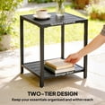 thumbnail image 3 of Table Basse d'Extérieur à 2 Niveaux, Table d'Appoint de Patio en Acier Résistant aux Intempéries avec Dessus à Lattes et Tablette de Rangement, Pieds Ajustables pour Jardin, Balcon, au Bord de la Piscine et Salon, Noir, 3 of 7