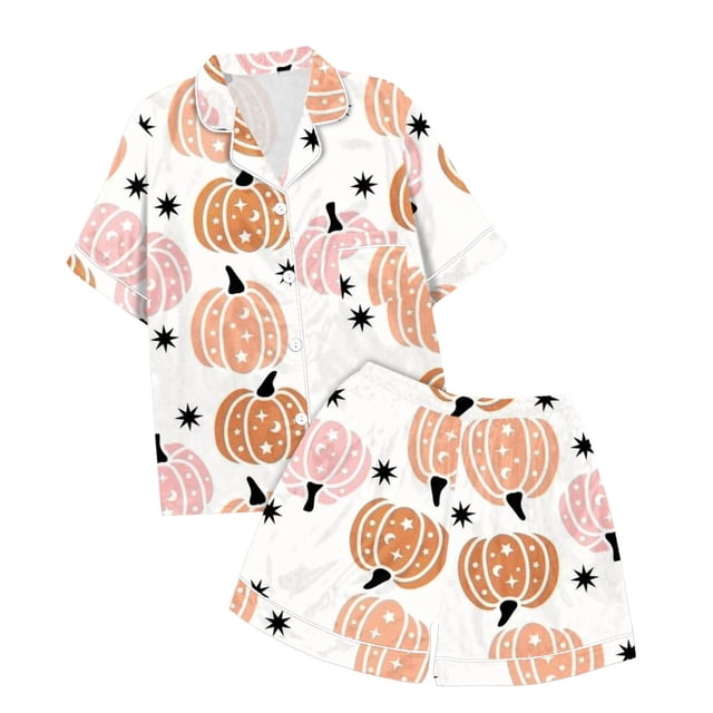 WEAIXIMIUNG Children's Leisure Printed Button Collar Short Sleeved Top Shorts Pajama Set 12-13 Years