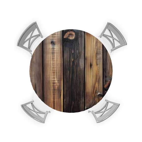 nqOlkjepod Black Brown Board Round Tablecloth, Fitted Table Cover with Elastic for 36"-44" Round Tables, Vintage Chic Shabby Wooden Grain Table Cloth Outdoor Dinning Party Waterproof Tablecloths