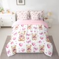 thumbnail image 2 of Homewish Girl Pink Bow 7-Piece Twin Bedding Sets,Brown Toy Bear Bedding Comforter Set,Watercolor Heart Print Sheet Sets For Girls Kids,Microfiber Bedroom Decor Reversible, 2 of 8