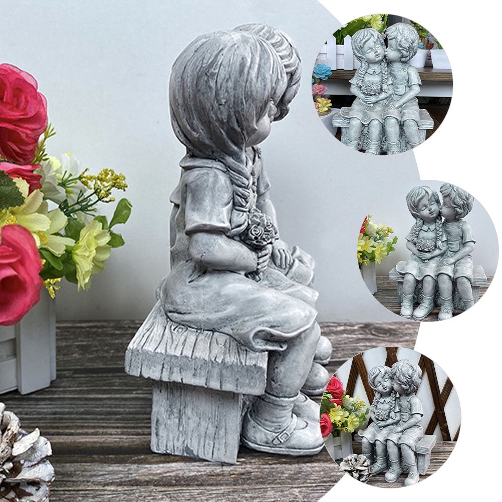 Kissing Statue Resin Girl Garden Sculpture Boy Statues Couple Yard Figurine Figure Outdoor Children Sculptureskids