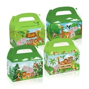 24 Pack Party Favor Boxes, Safari Two Wild One Gift Treat Bags, Jungle Animal Zoo Pals Gable Boxes for Kids Birthday Decorations Supplies Favors,Dessert Candy Goodies Bulk Green Box